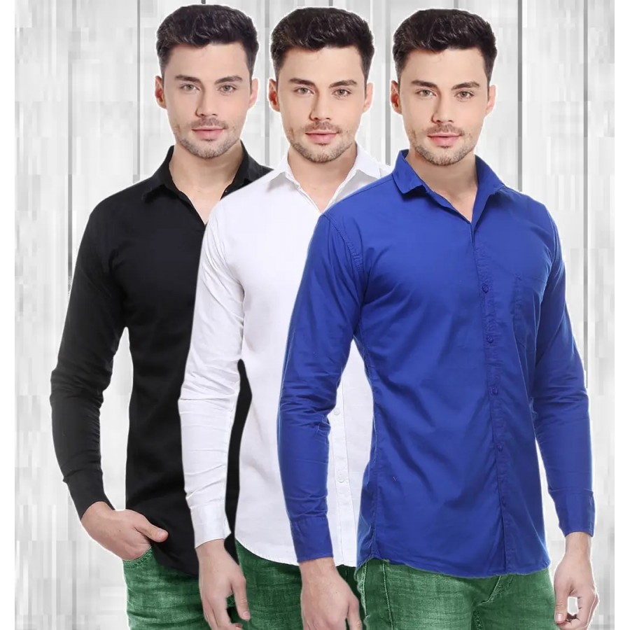 Classic Cotton Solid Casual Shirts for Men, Pack of 3