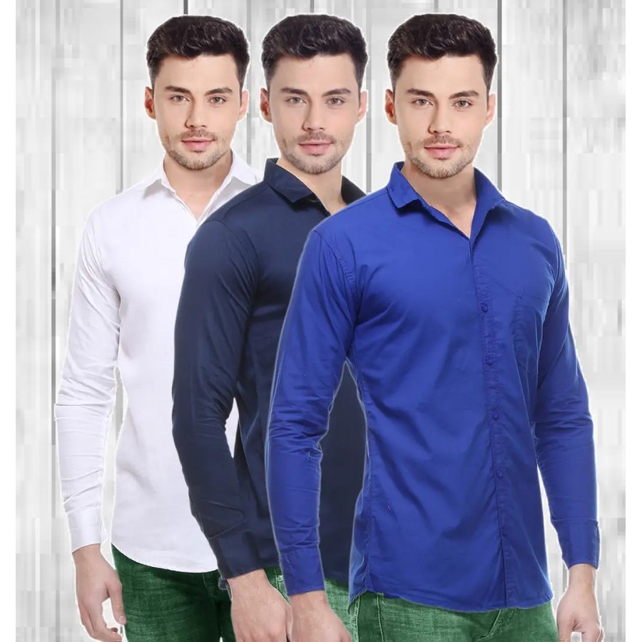 Classic Cotton Solid Casual Shirts for Men, Pack of 3