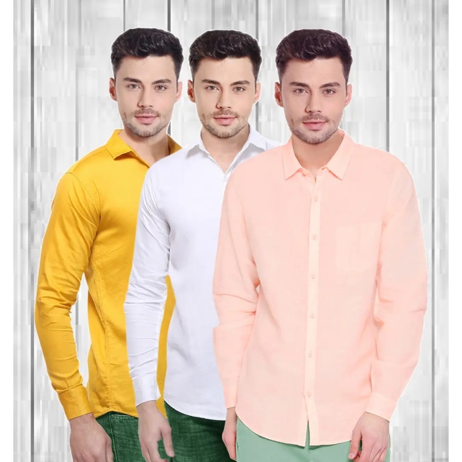 Classic Cotton Solid Casual Shirts for Men, Pack of 3