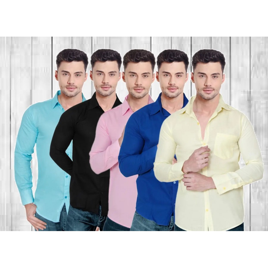 Classic Cotton Solid Casual Shirts for Men, Pack of 5