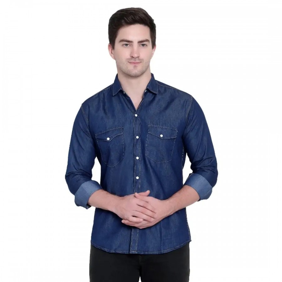 Classic Denim Solid Casual Shirts for Men's