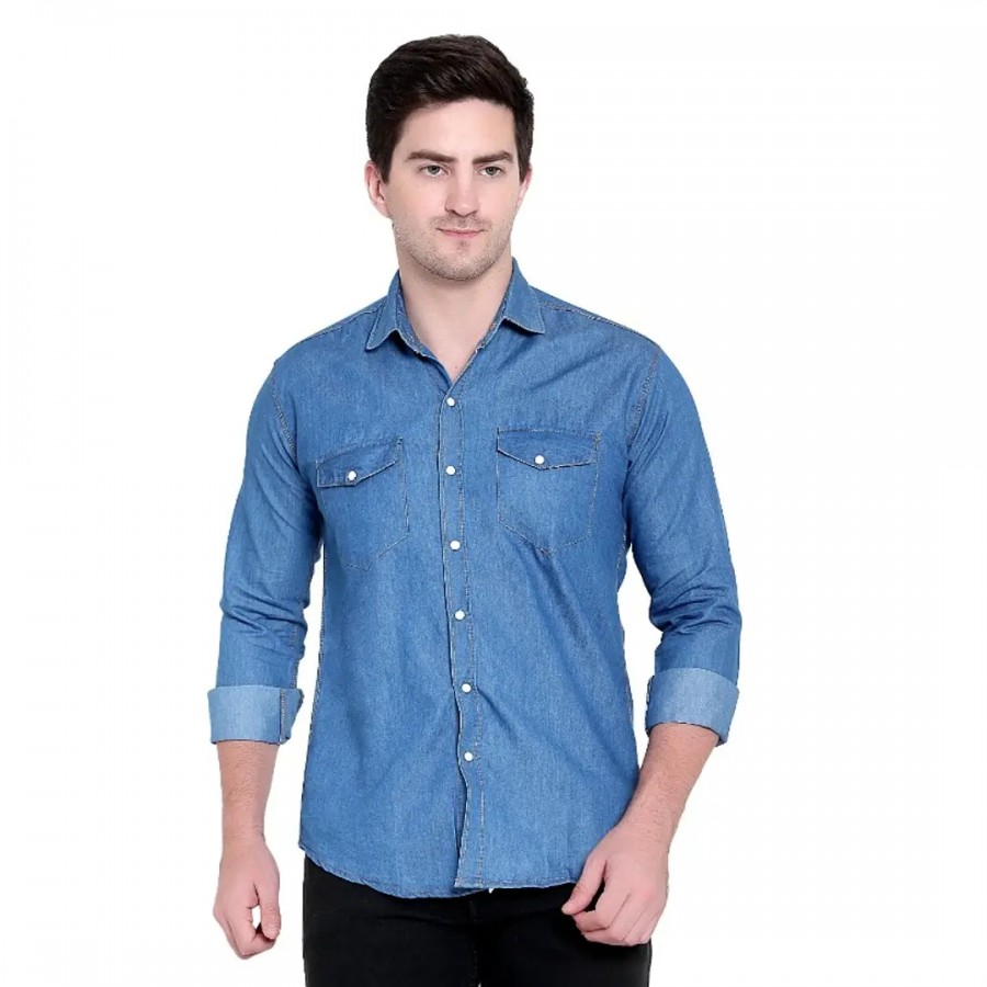 Classic Denim Solid Casual Shirts for Men's