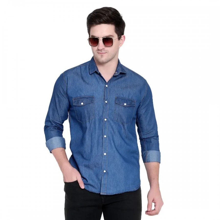 Classic Denim Solid Casual Shirts for Men's