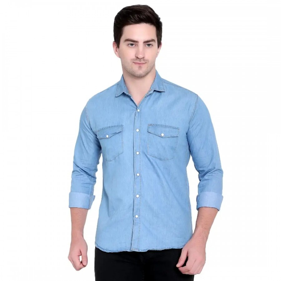 Classic Denim Solid Casual Shirts for Men's