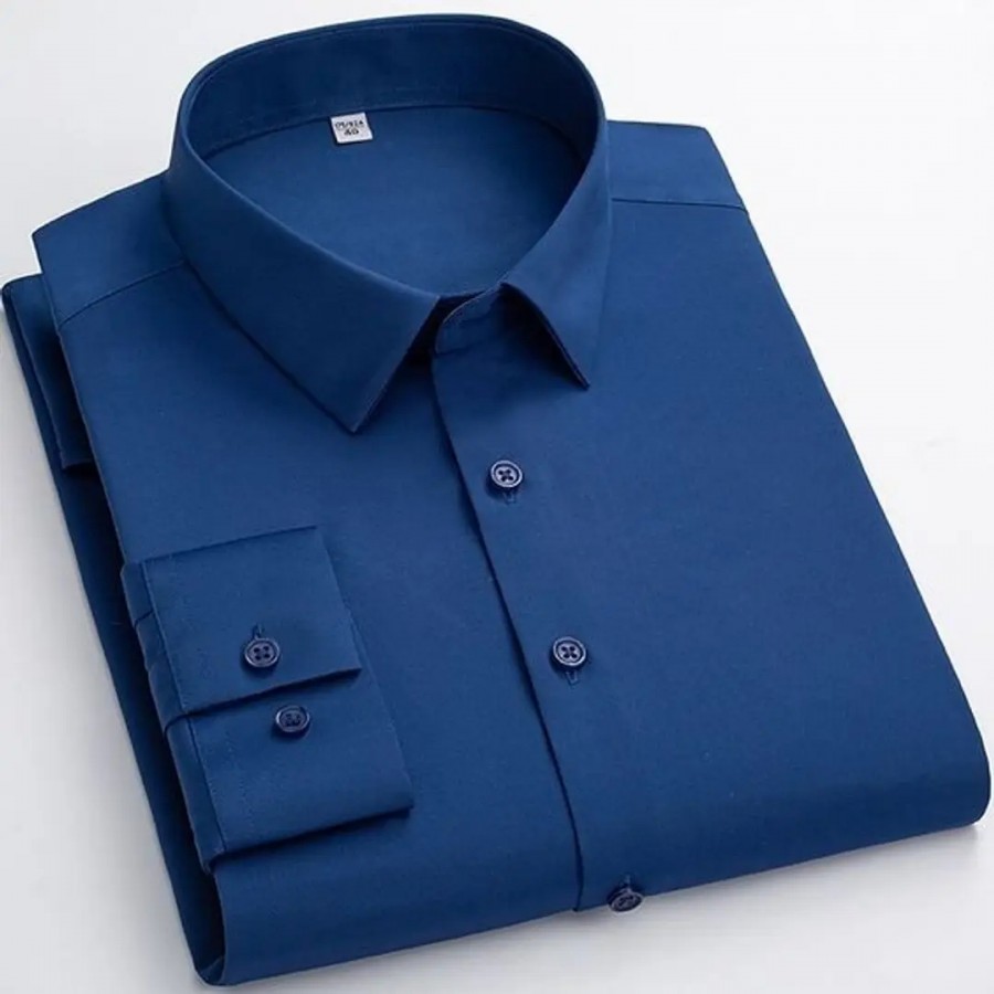 Classic Navy Blue Cotton Solid Casual Shirts for Men