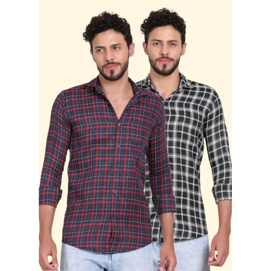 Classic Polycotton Checked Casual Shirts for Men, Pack of 2