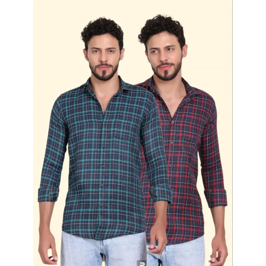 Classic Polycotton Checked Casual Shirts for Men, Pack of 2