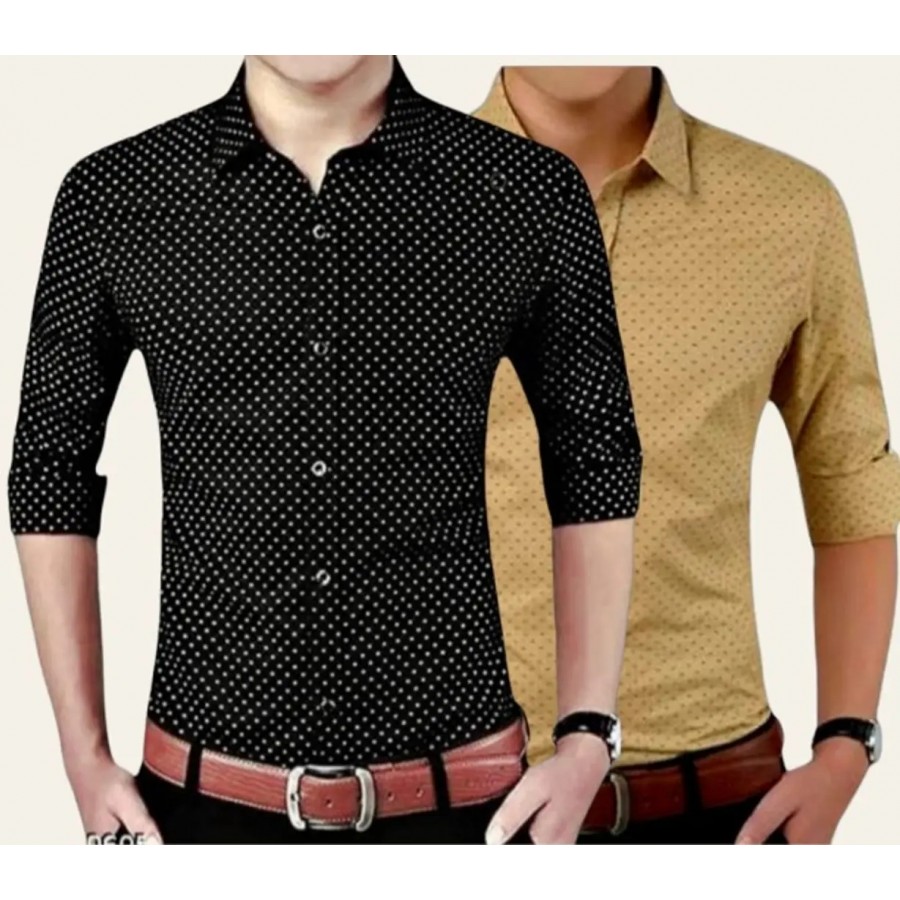 Classic Polycotton Polka Dotted Casual Shirts for Men, Pack of 2