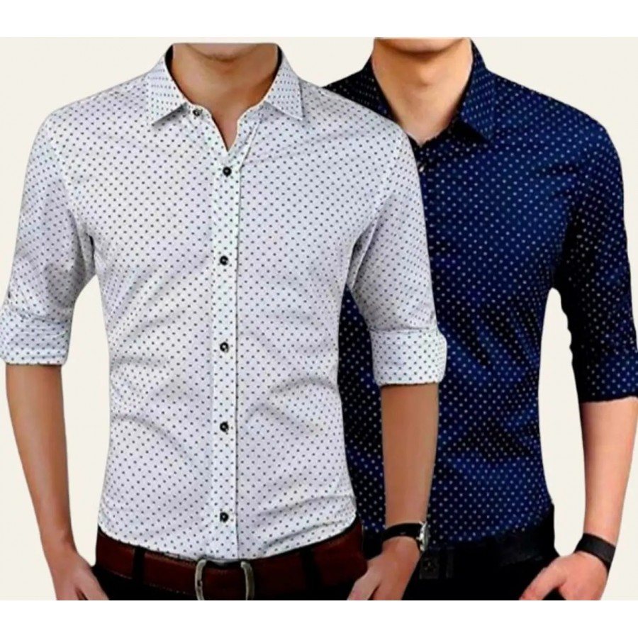 Classic Polycotton Polka Dotted Casual Shirts for Men, Pack of 2