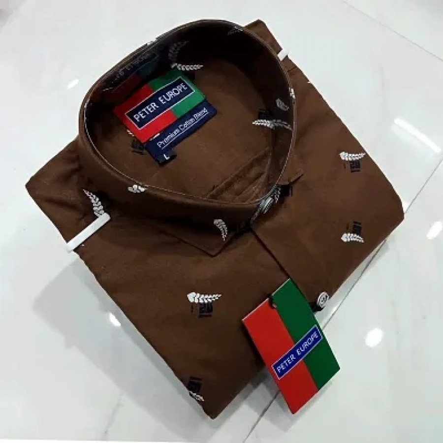 Coffee Cotton Printed Casual Shirts For Men