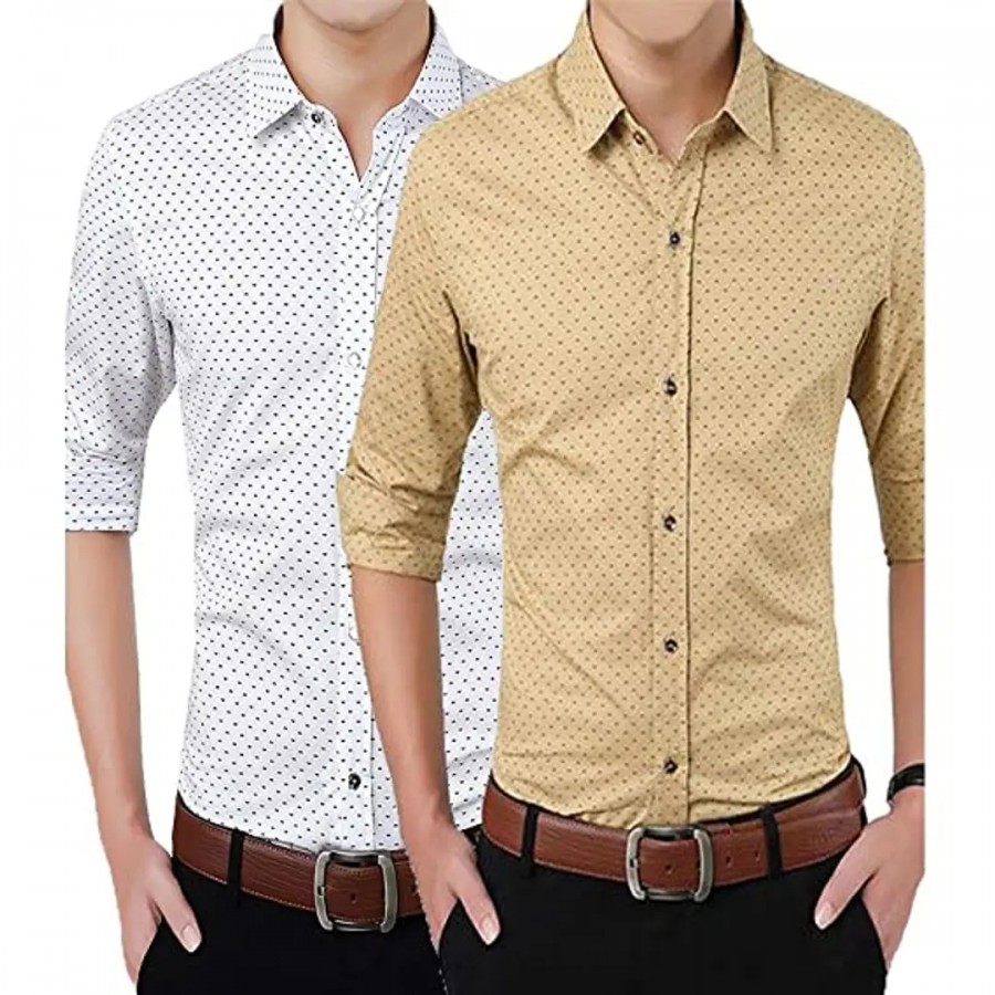 Combo of White and cream dotted Casual Shirt By Star Enterprises