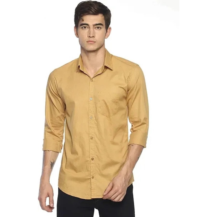 Copper Cotton Solid Casual Shirts For Men