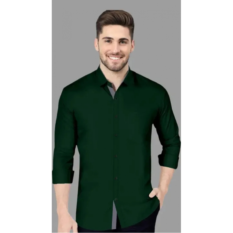 Cotton Blend Olive Green Shirt