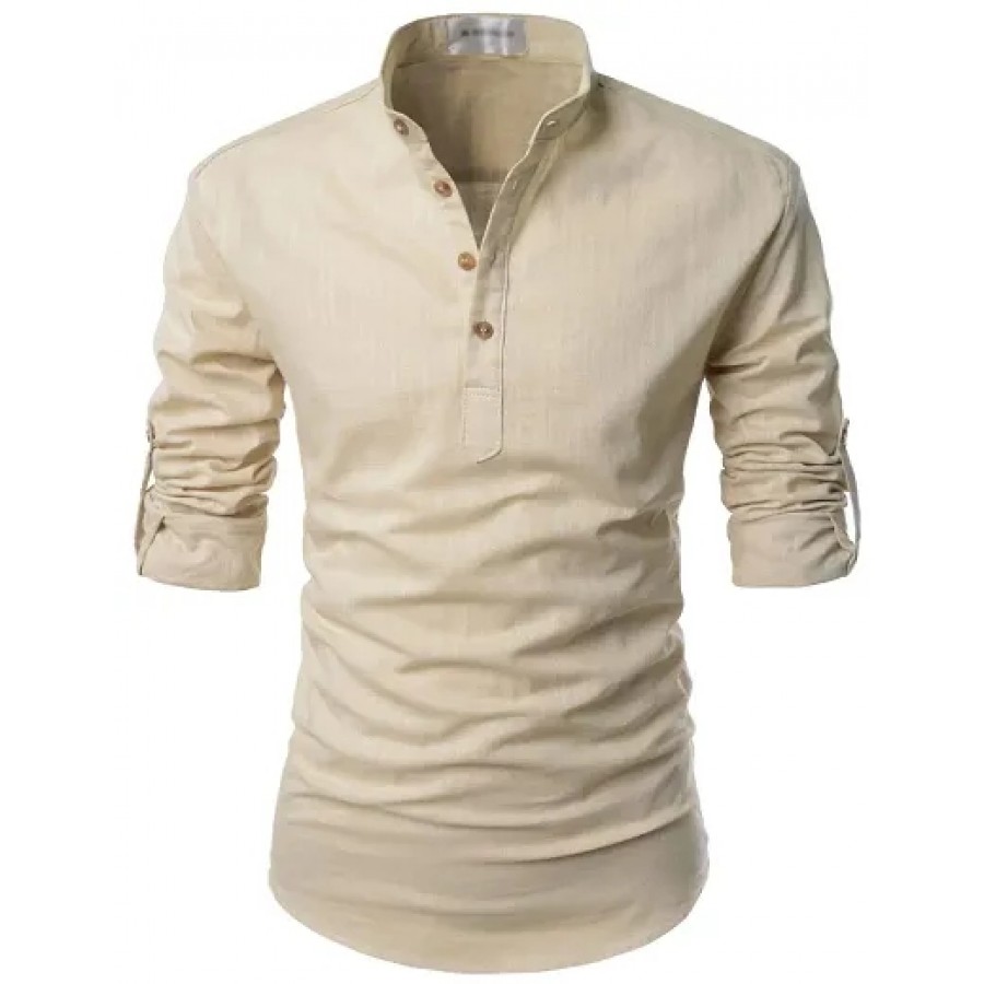 Designer Beige Cotton Solid Casual Shirt For Men