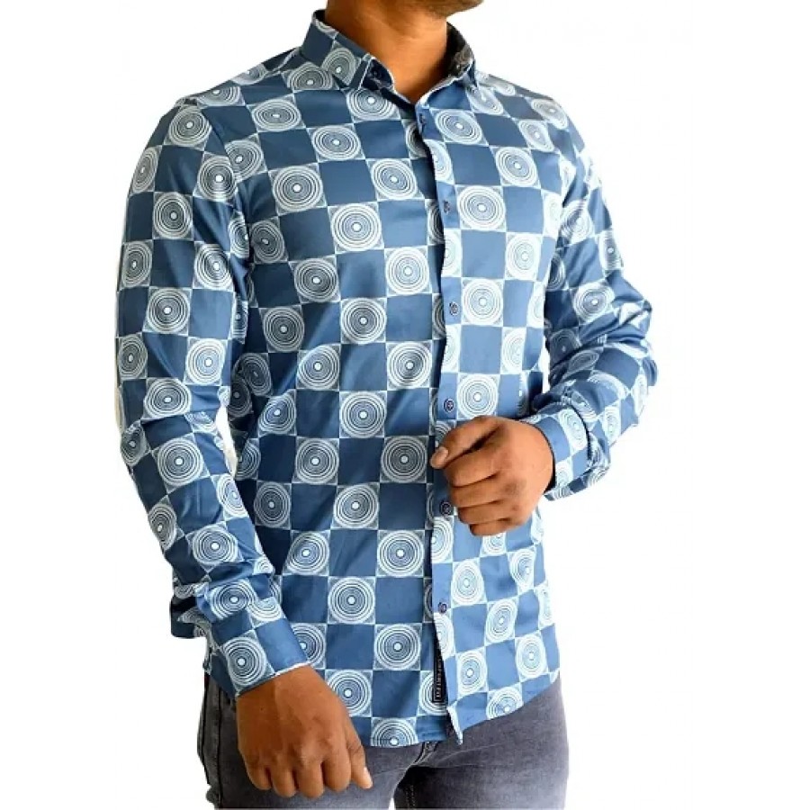 Designer Lycra Printed Light Blue  Regular Fit Full Sleeve Shirts For Men