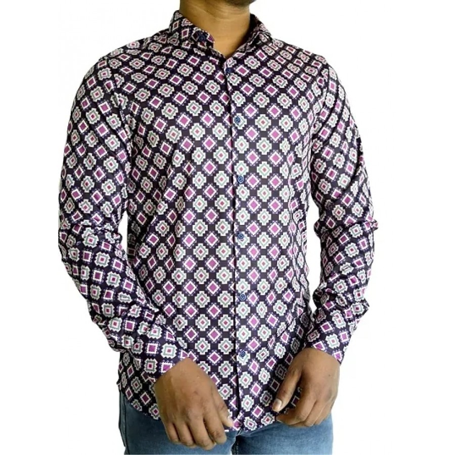 Designer Lycra Printed Purple Regular Fit Full Sleeve Shirts For Men