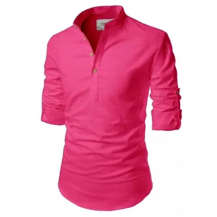 Designer Pink Cotton Solid Casual Shirt For Men