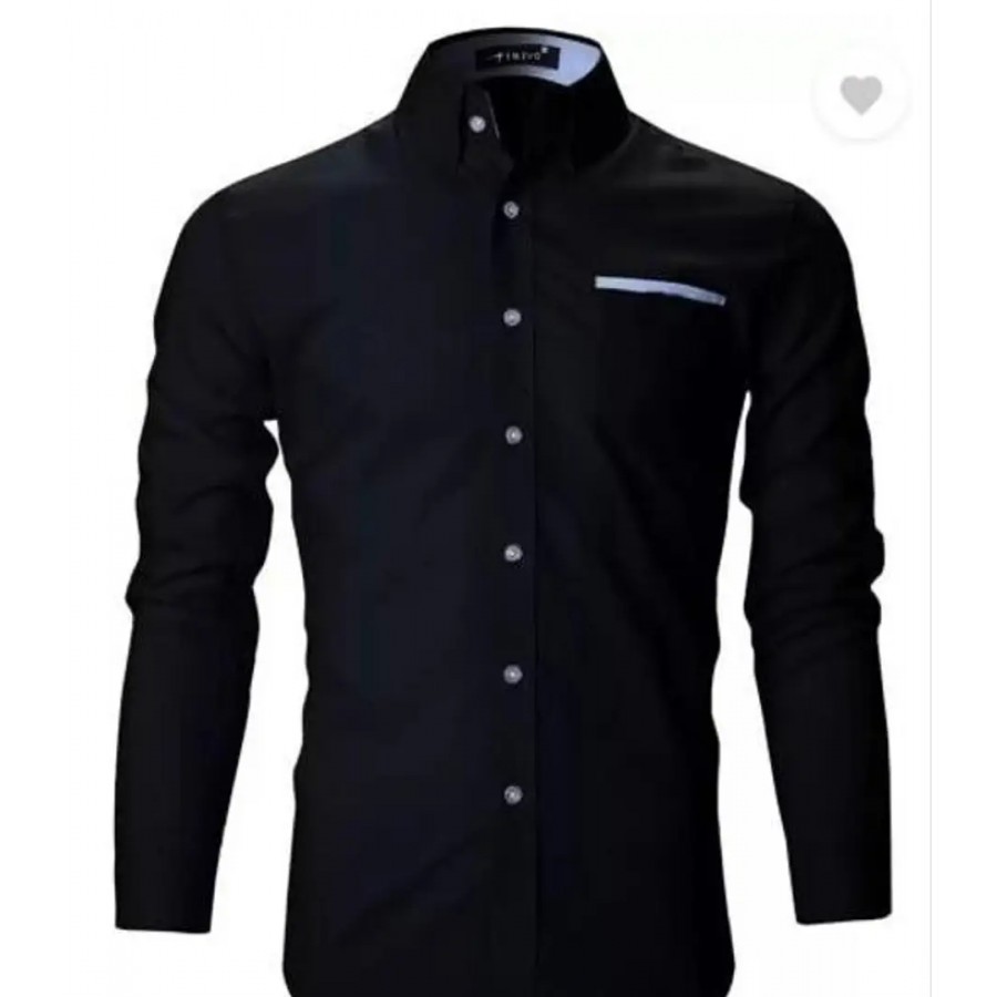 Elegant Black Cotton Blend Solid Long Sleeves Casual Shirts For Men