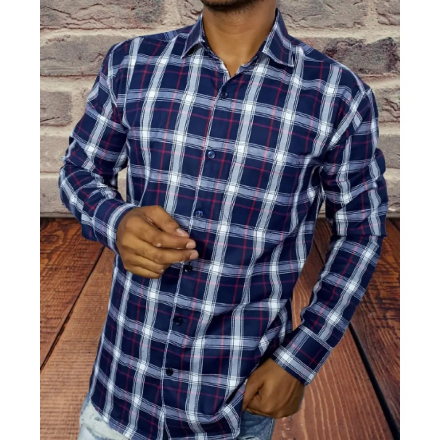 Elegant Cotton Blend Checked Casual Shirt For Men