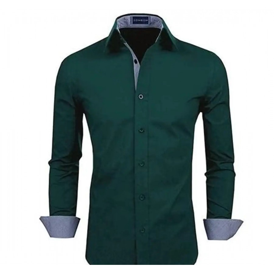 Elegant Green Cotton Solid Long Sleeves Casual Shirts For Men