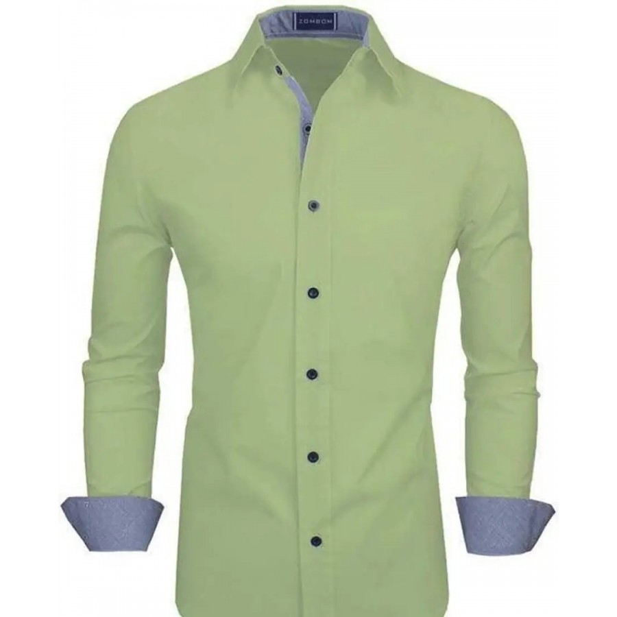 Elegant Green Cotton Solid Long Sleeves Casual Shirts For Men