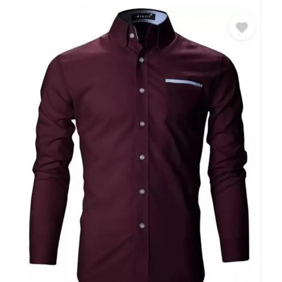 Elegant Maroon Cotton Blend Solid Long Sleeves Casual Shirts For Men