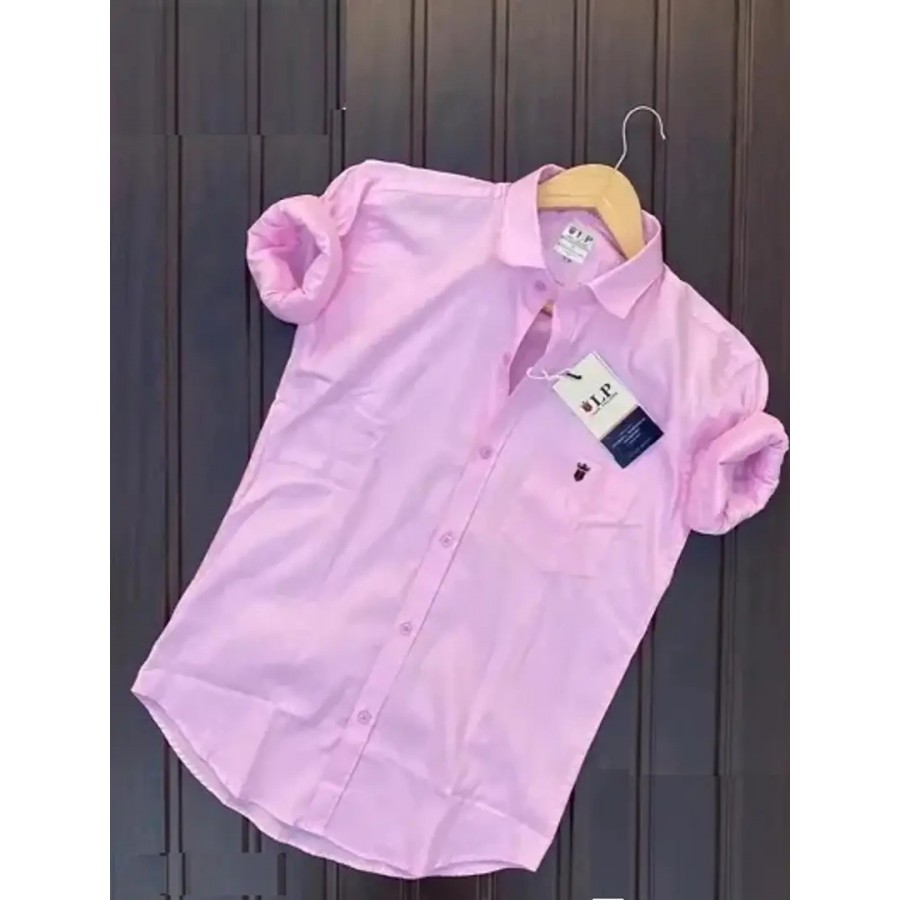 Elegant Pink Cotton Solid Casual Shirts For Men