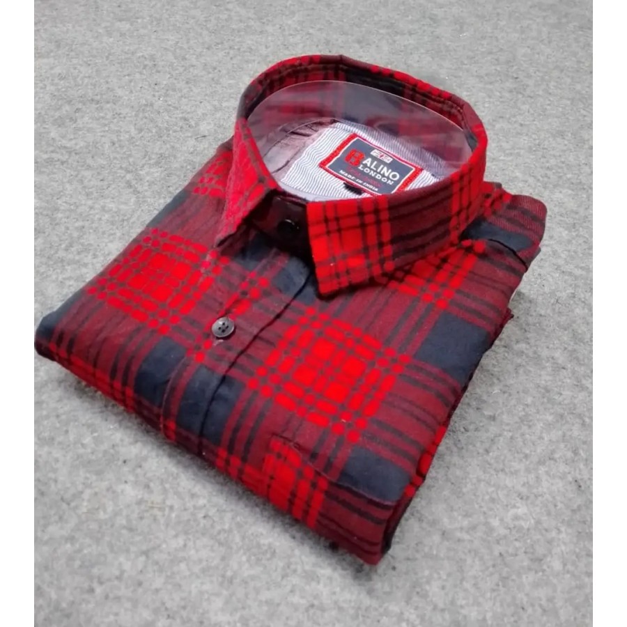 Elegant Red Cotton Checked Shirt For Men