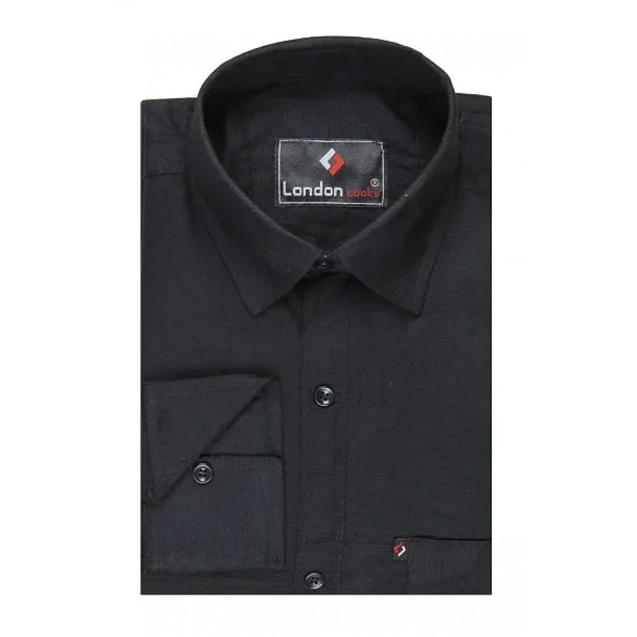 Elite Black Cotton Blend Solid Casual Shirts For Men