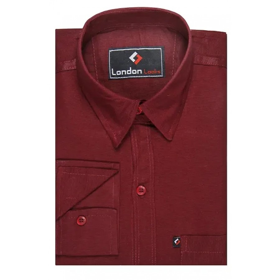 Elite Maroon Cotton Blend Solid Casual Shirts For Men