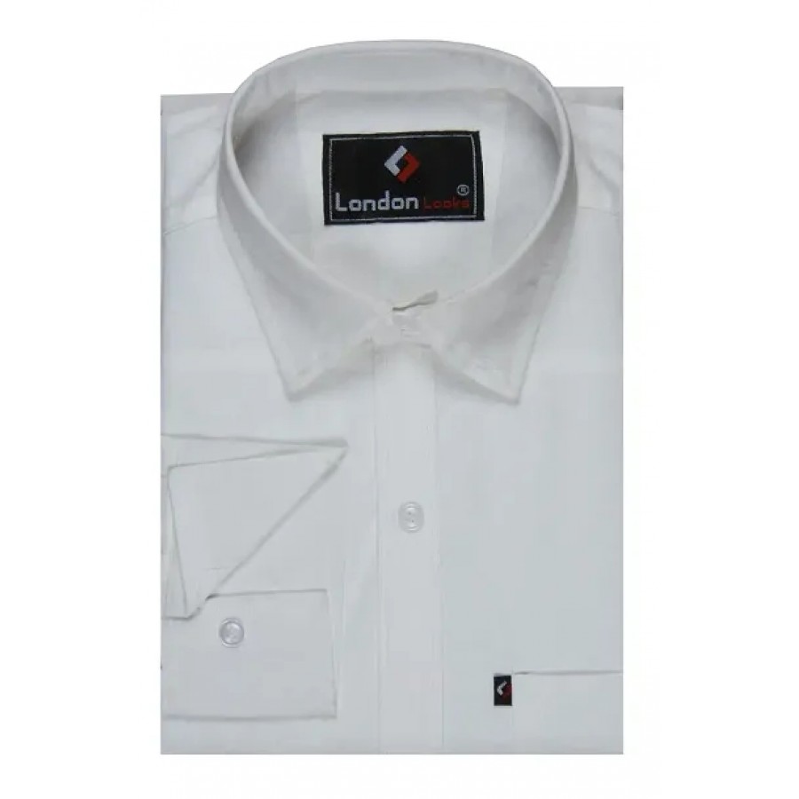 Elite White Cotton Blend Solid Casual Shirts For Men