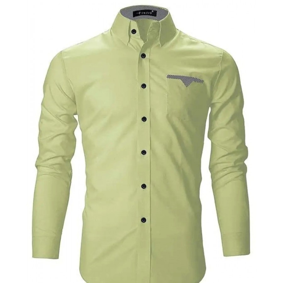 FINICO Men's Soft Cotton Shirts Regular Wear Full Sleeves Shirts 1-FINICO-1-S LightGreen