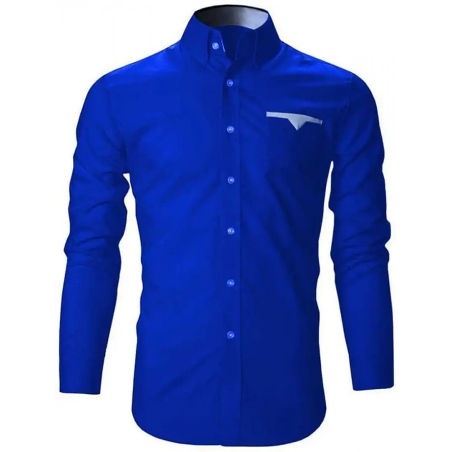 FINICO Men's Soft Cotton Shirts Regular Wear Full Sleeves Shirts 1-FINICO-5-M Blue