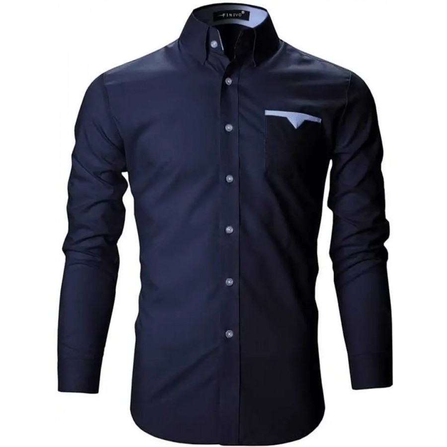 FINICO Men's Soft Cotton Shirts Regular Wear Full Sleeves Shirts 1-FINICO-7-L DarkBlue