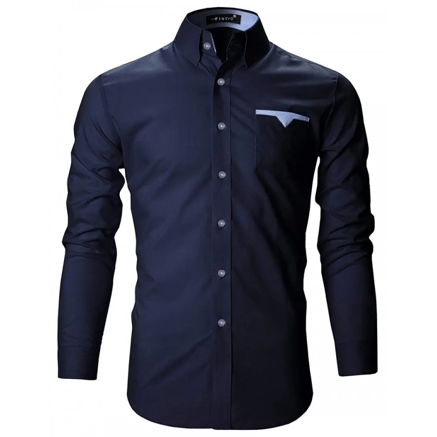 FINIVO FASHION Men's Regular Fit Casual Shirt (Navy, 40)