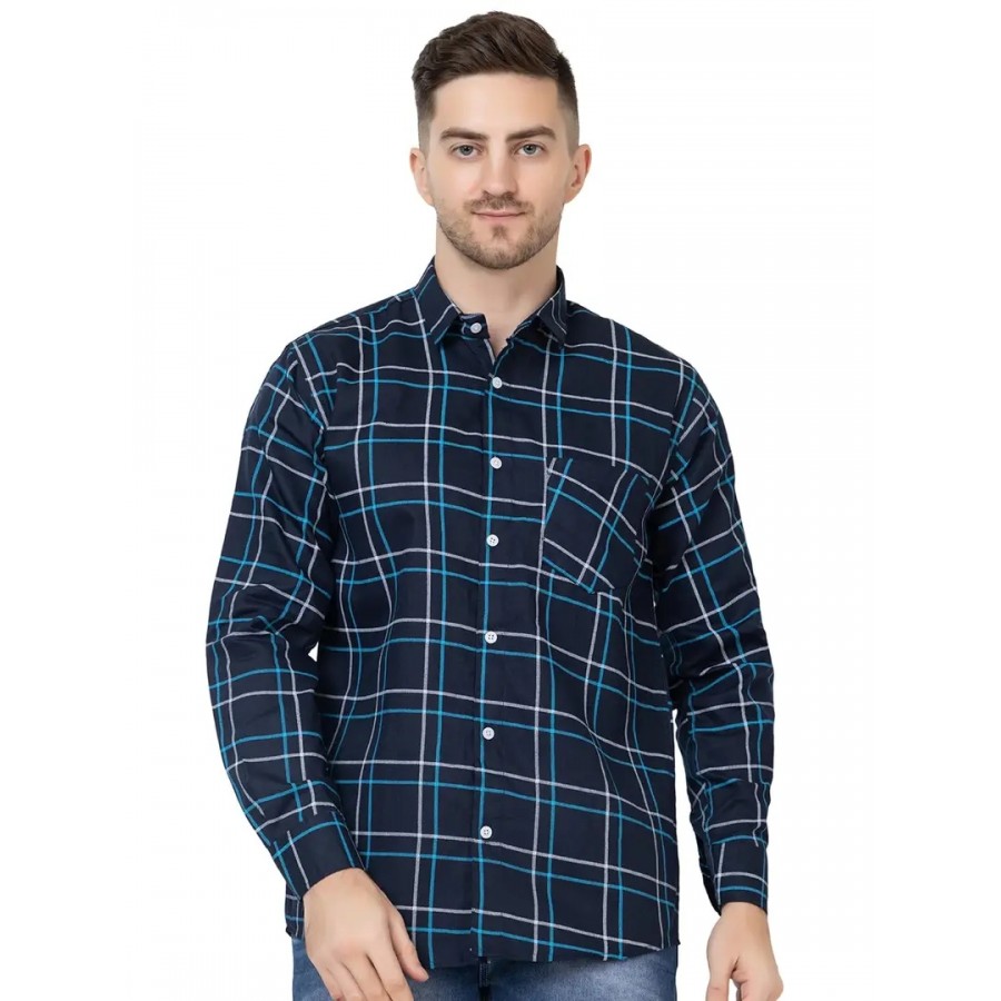 FREKMAN Men's Cotton Casual Regular Fit Checks Shirt for Men Full Sleeves