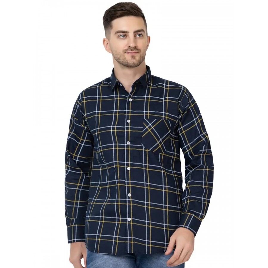 FREKMAN Men's Cotton Casual Regular Fit Checks Shirt for Men Full Sleeves