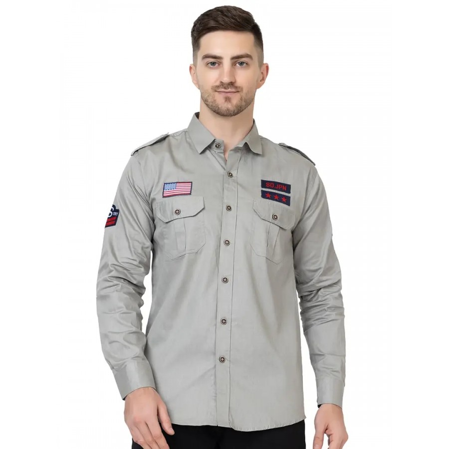 FREKMAN Men's Full Sleeve Multi-Pocket Solid Cotton Cargo Shirt