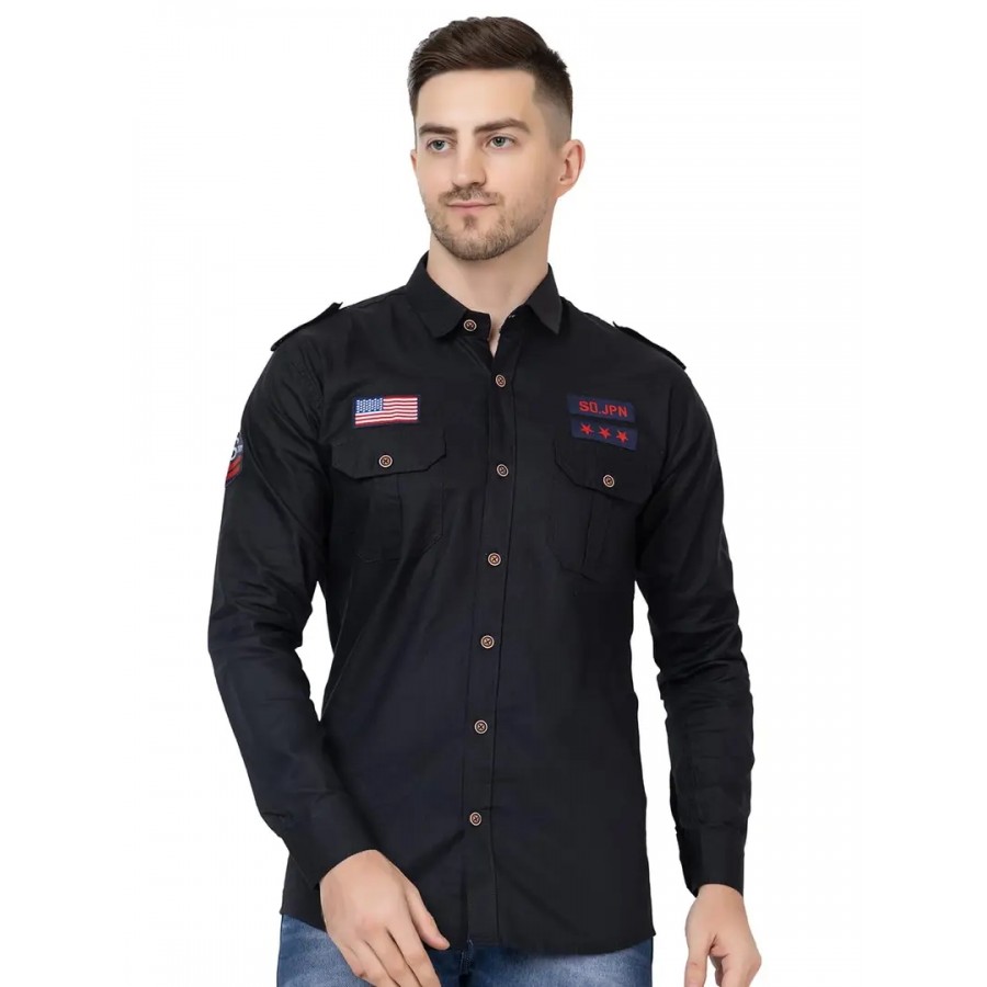 FREKMAN Men's Full Sleeve Multi-Pocket Solid Cotton Cargo Shirt