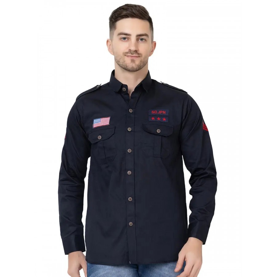 FREKMAN Men's Full Sleeve Multi-Pocket Solid Cotton Cargo Shirt