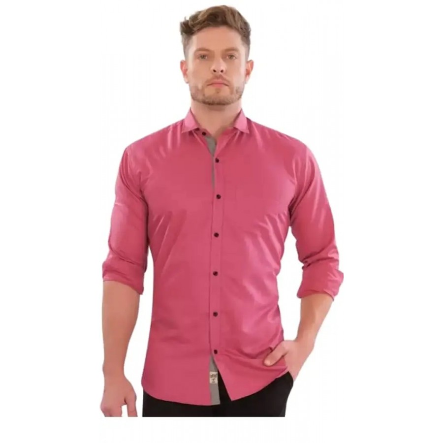 G  Son's Men's Slim Fit Stylish Full Sleeve Casual Shirts (Large, Pink)