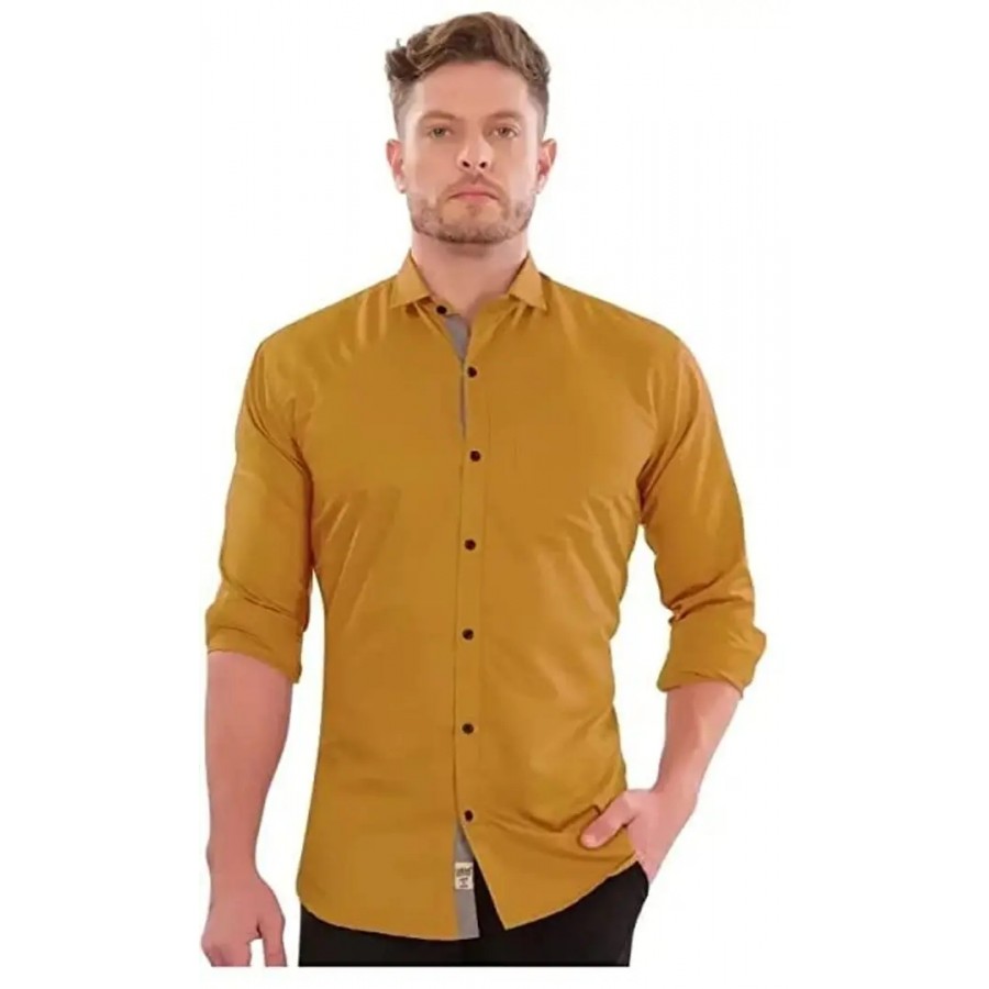 G  Son's Men's Slim Fit Stylish Full Sleeve Casual Shirts (X-Large, Yellow)