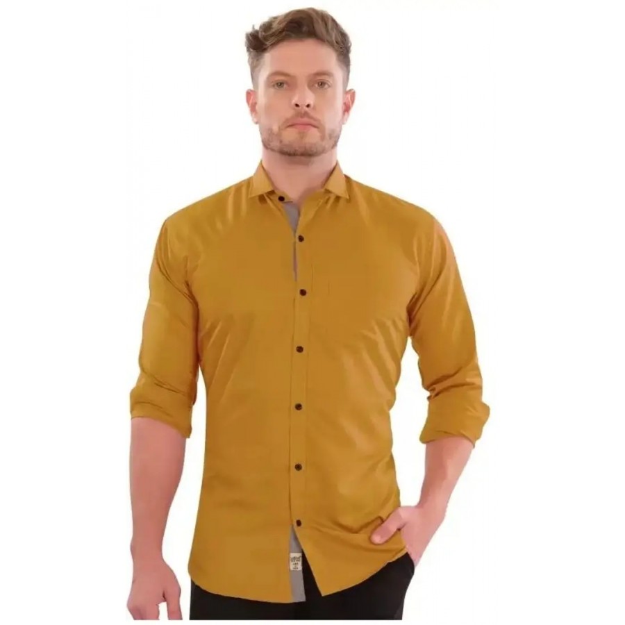 G  Son's Men's Slim Fit Stylish Full Sleeve Casual Shirts (XX-Large, Yellow)