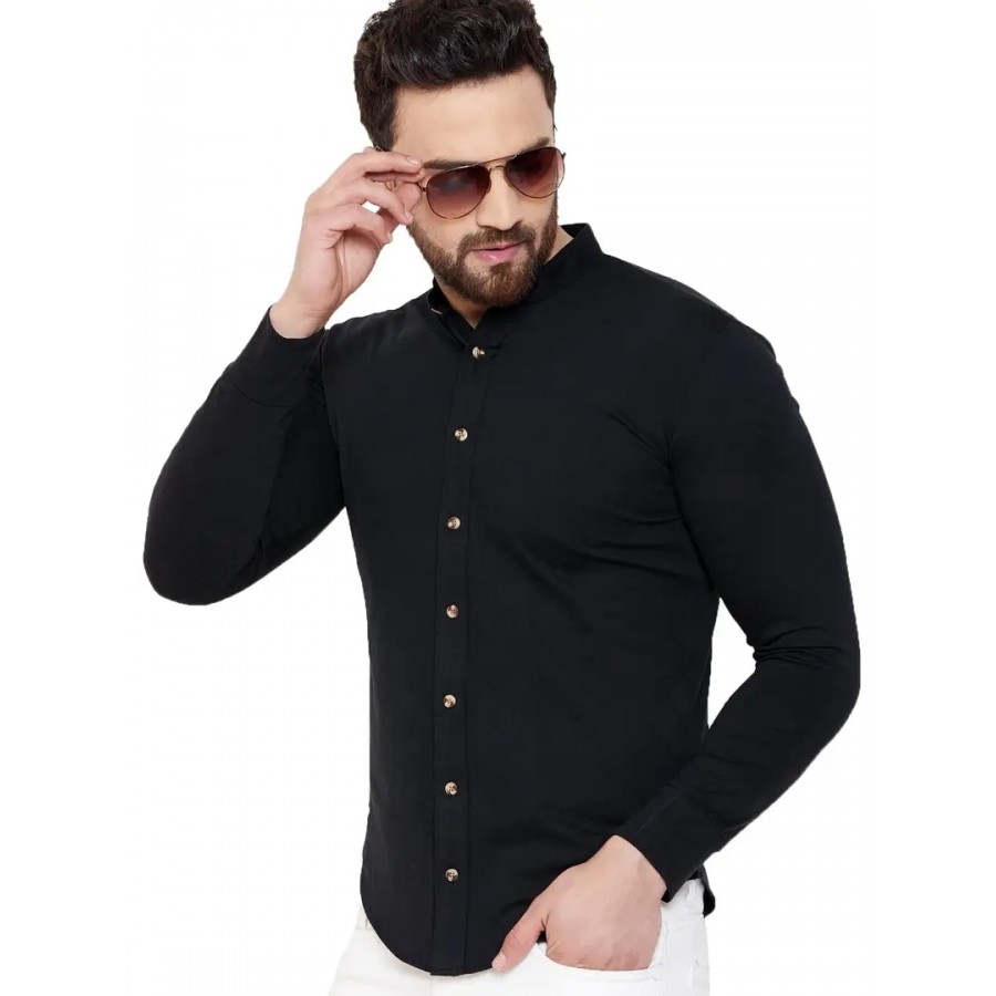 GESPO Men's Cotton Shirt Full Sleeves(Black-Large)