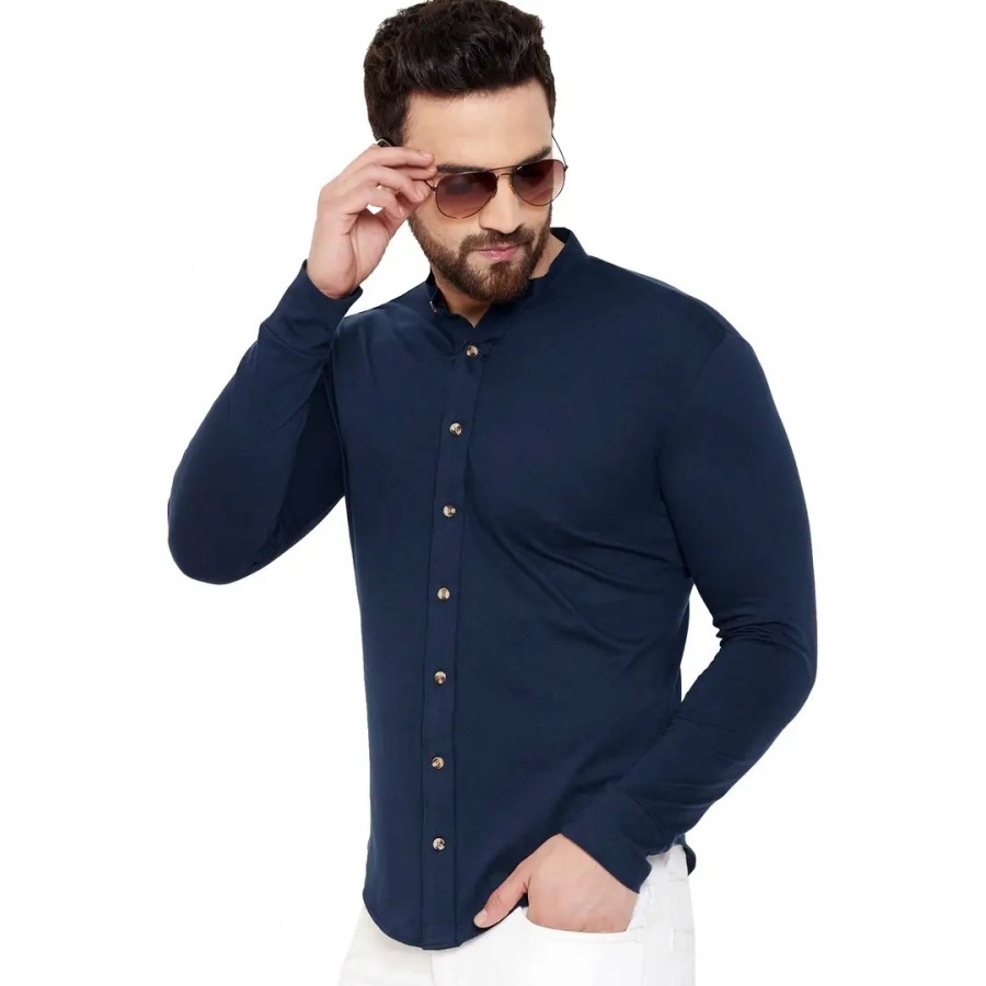 GESPO Men's Full Sleeves Shirts(Navy Blue-Large)