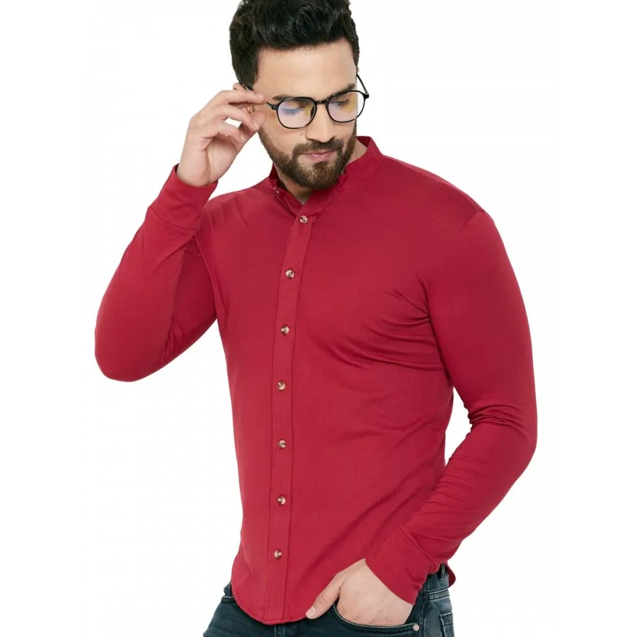 GESPO Men's Full Sleeves Shirts(Red-Small)