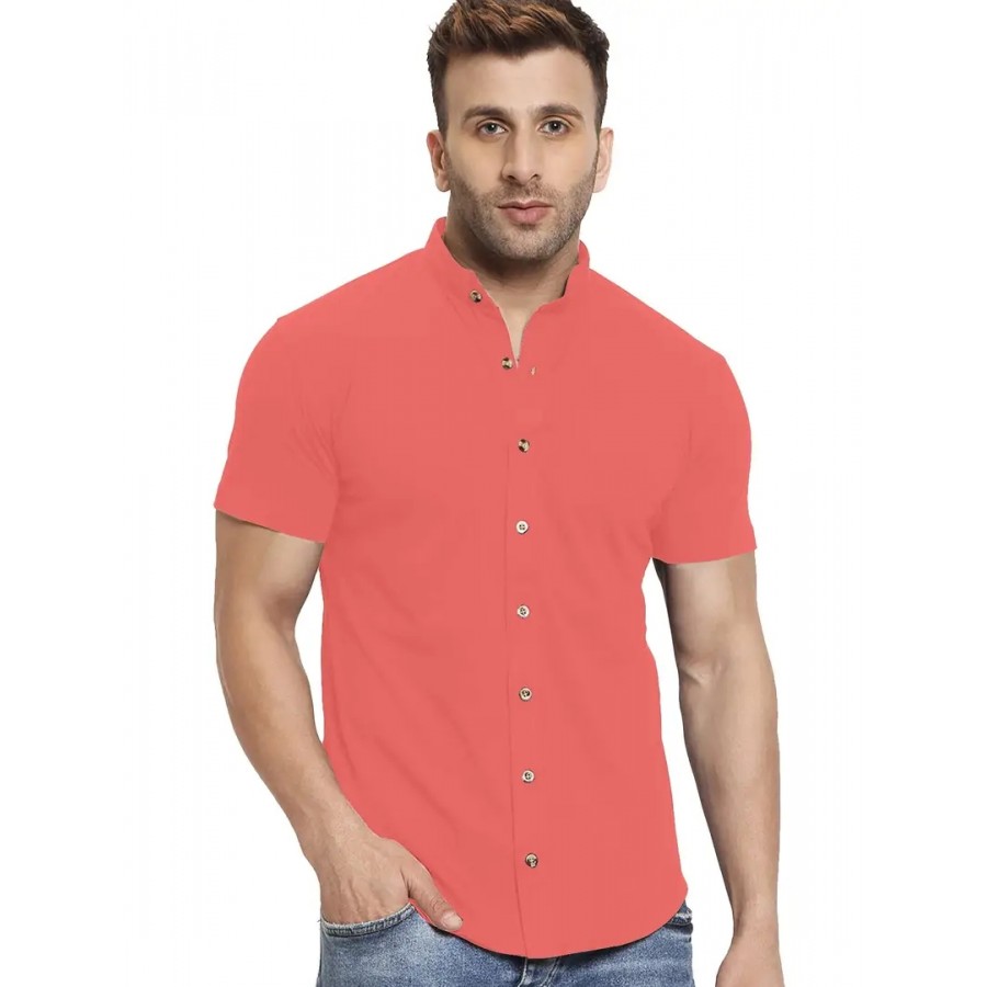 GESPO Men's Shirts Casual Fit Half Sleeves(Peach-Medium)