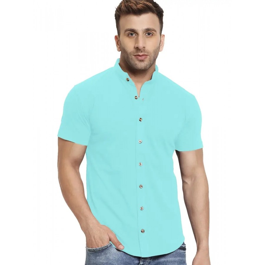 GESPO Men's Shirts Casual Fit Half Sleeves(Sky Blue-Medium)