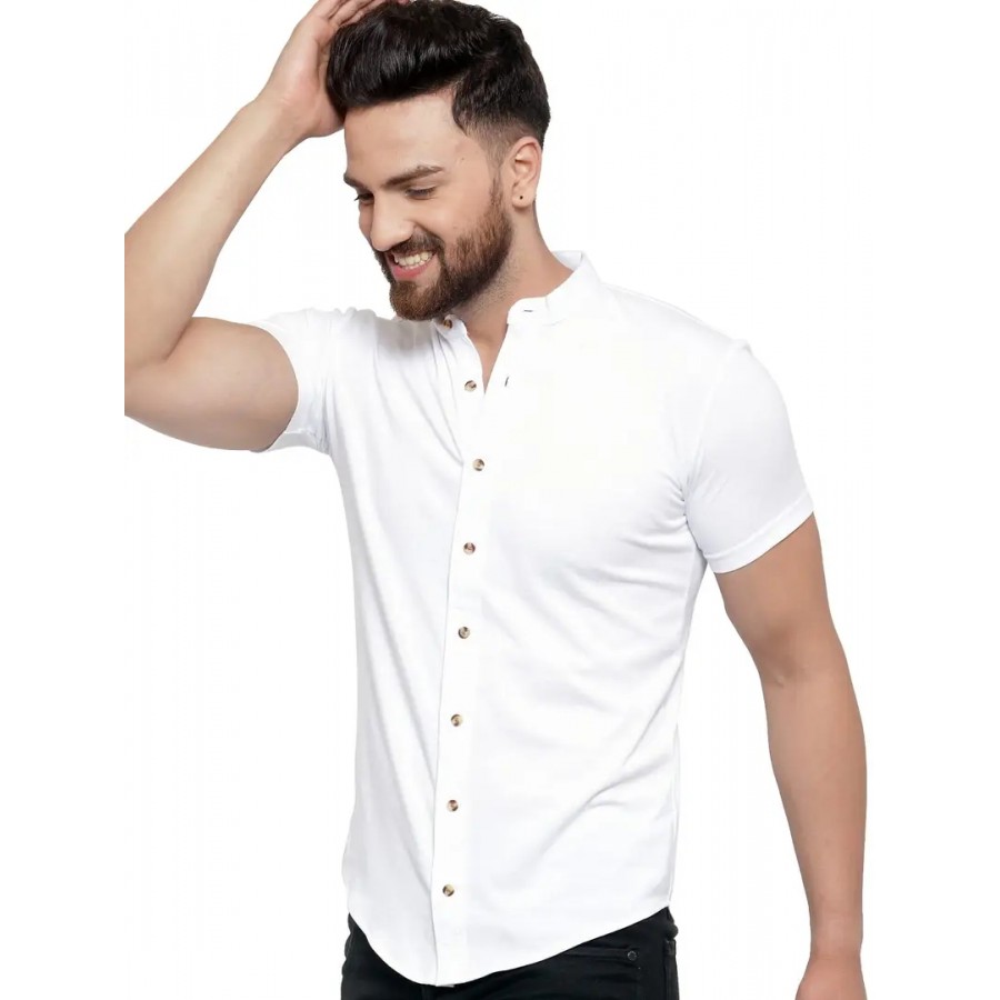 GESPO Men's Shirts Casual Fit Half Sleeves(White-Medium)