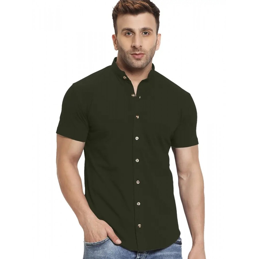 GESPO Men's Shirts Half Sleeves Mandarin Collar(Green-Large)